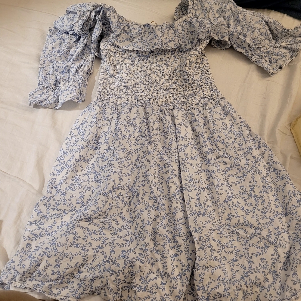WAYF Women's Blue and White Dress Large